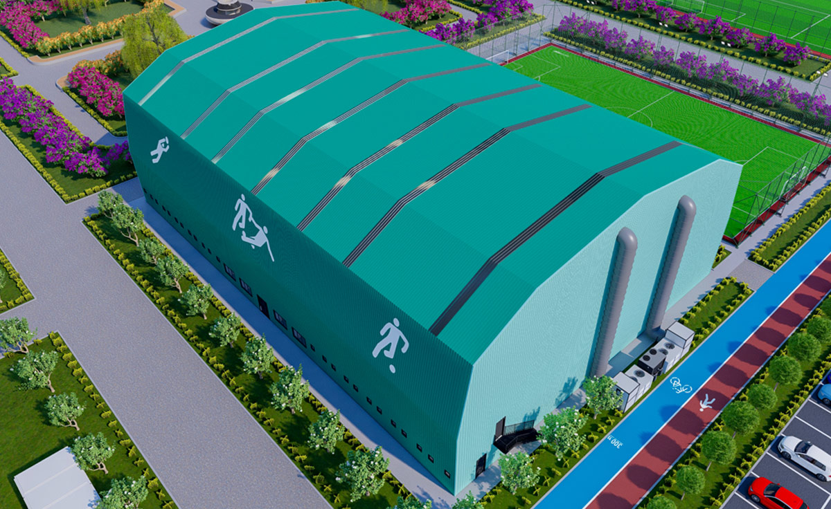 Крытое поле с искусственным газоном?>